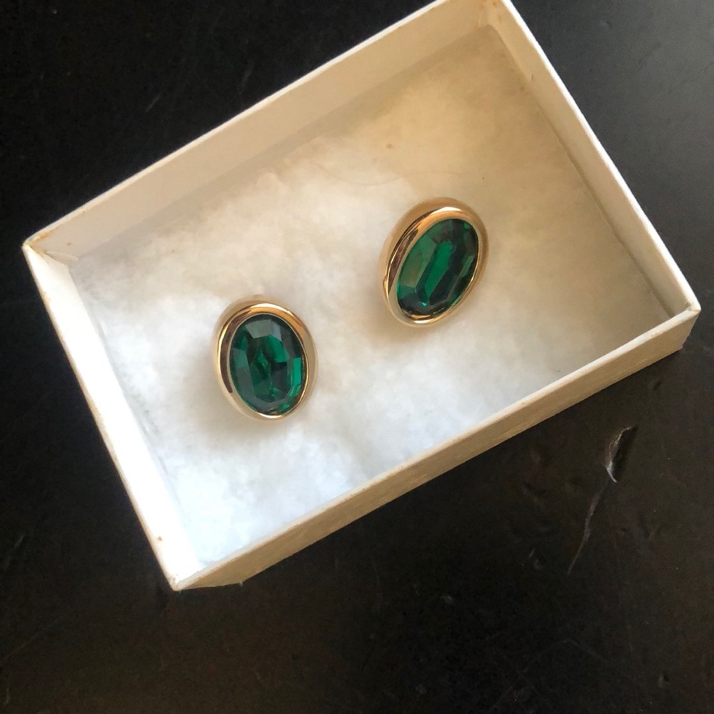 Emerald colored stone post earrings.